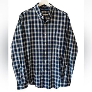 Ralph Lauren Navy and Green Plaid Button-Down Shirt Size L